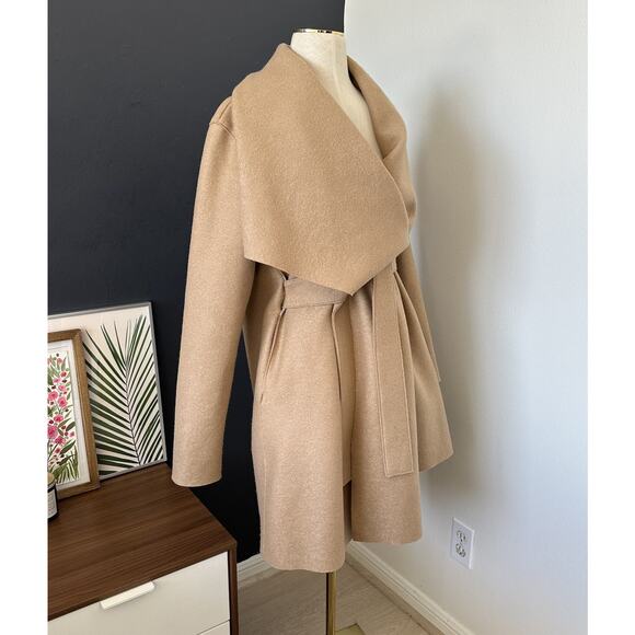 Harris Wharf London Wool Draped Blanket Coat in Camel Tan Belted - Picture 9 of 16